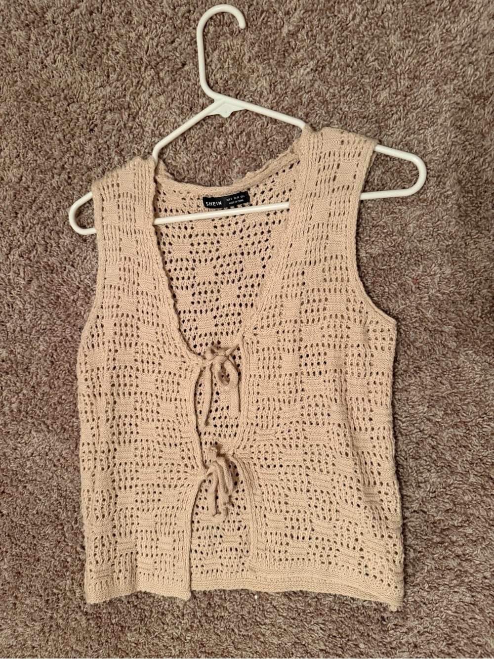 SHEIN Beige Crochet Tie-Front Tank
